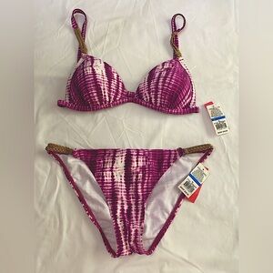 🆕90’s Y2K SESSA Magenta Tie Dye Push-up Triangle Top and Low-Rise Bottoms SZ XL